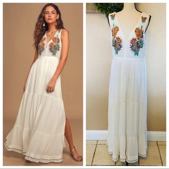 Lulus | Dresses | Nwot Lulus Tickets To Paradise White Embroidered Maxi  Dress | Poshmark